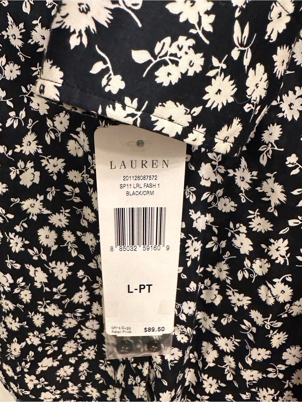 Ralph Lauren Black and White Floral Button-Up Shirt size PL NWT - Picture 3 of 4